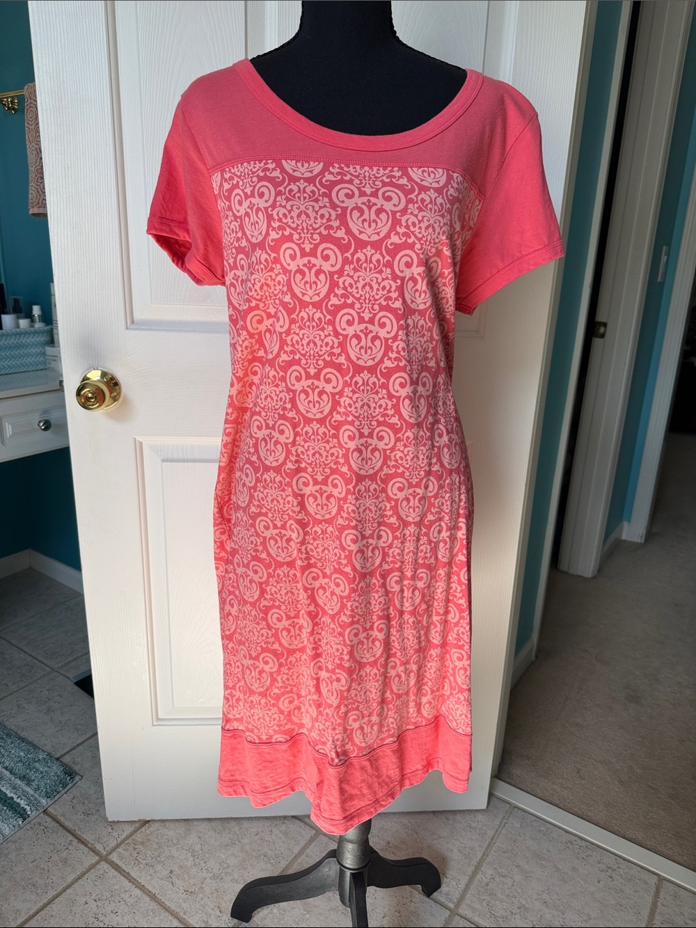 Disney Parks Coral Damask Print Midi Dress